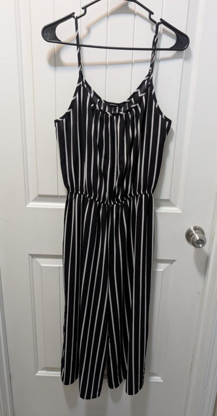 Ambiance Women’s M Black White Stripe Sleeveless Romper Casual Summer